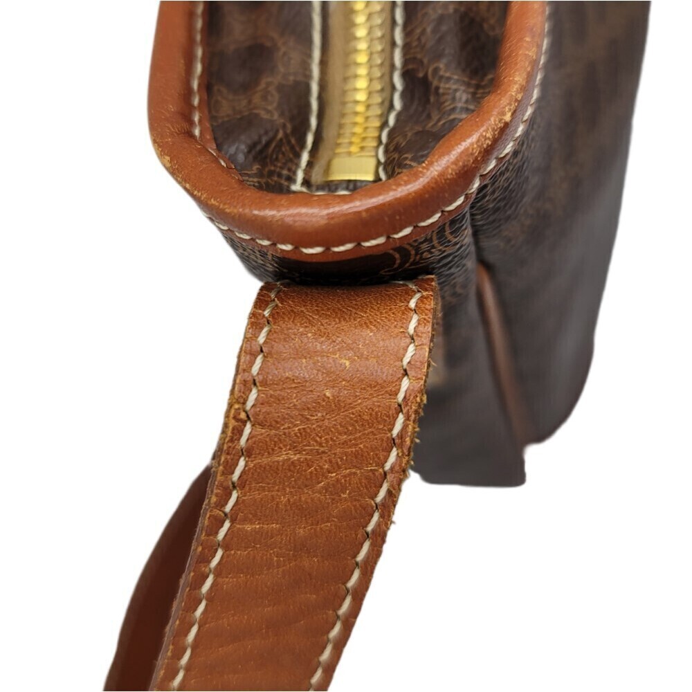 CELINE Macadam Shoulder Bag Brown Canvas Leather One Shoulder Hobo Handbag - Picture 11 of 11
